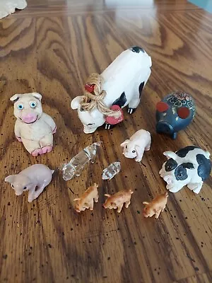 Miniature Pig Figurines Lot Of 11 Used - Various Brands And Material • $11.99