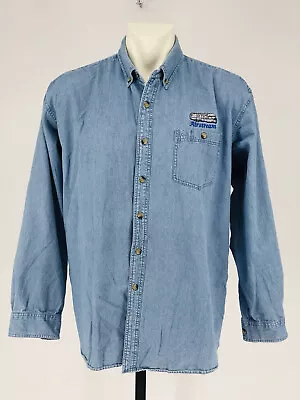 Vintage 1990’s Airstream Denim Shirt Mens XL Long Sleeved Blue Embroidered • $54.34