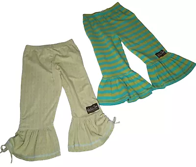 MATILDA JANE Lot Of 2 Girls Ruffle Leggings Pants Size 4 Striped Teal Green • $24.99