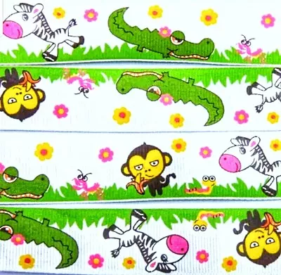 7/8  2YARDS Zoo Animals Grosgrain Ribbon Hair Bows Gift Wrap Diaper Cake Monkey • $6.64