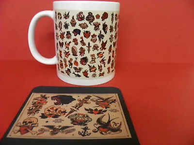 1 X Ceramic 11oz Coffee Tea Mug And Coaster Sailor Jerry Flash Sheet Tattoo Mug  • $20