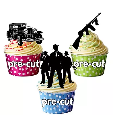 PRECUT Mob Gangster Edible Cupcake Toppers Decorations Birthday Party 1920 1930 • £3.75