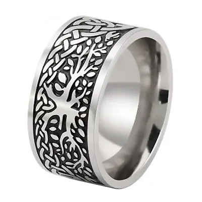 Celtic Tree Of Life Ring Black Silver Stainless Steel Viking Yggdrasil Band • $15.99