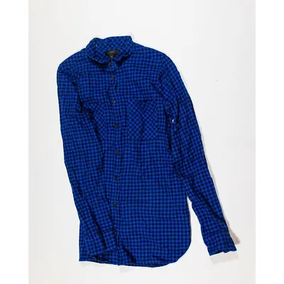 J. Crew 100% Cotton Long Sleeve Collared Button Down Boy Shirt Blue Black Plaid • $9