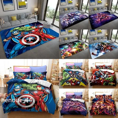 3D Marvel Avengers Bedding Set With Pillowcase Floor Rug Carpet Bedroom Door Mat • £40.31