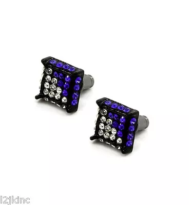 Mens Black & Blue Iced Cubic-Zirconia Cube Hip Hop Micro Pave Kite Earrings • $12.99