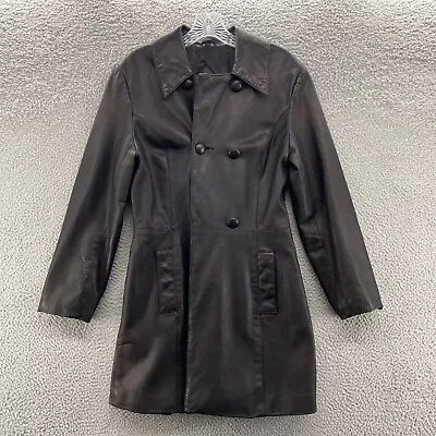 Michael Hoban North Beach Leather Jacket Womens 6 Black Long Sleeve Pea Coat • $149.99