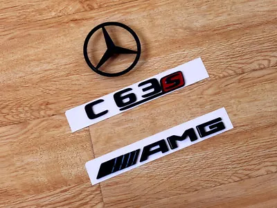 Black C63S C63 AMG And Rear Star Replacement PACKAGE Decal Badge Sticker W205 • $48.97