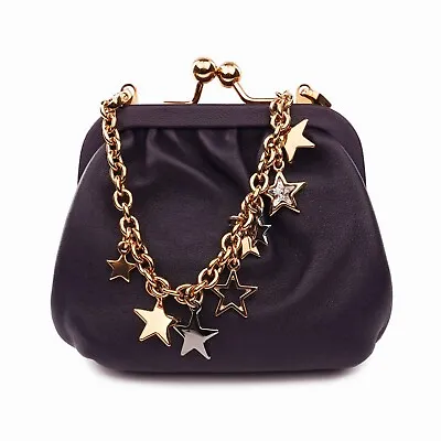 DOLCE & GABBANA Mini Leather Purse Bag Crystal Stars Chain Gold Purple 12177 • $315.20