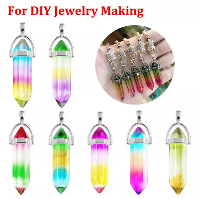 Rainbow Glass Hexagon Bead Point Healing Pendant Crystal Amulet Color Gradient • $0.99