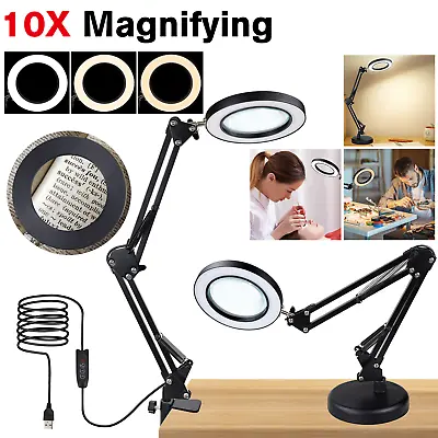 10x LED Magnifying Glass Desk Light Magnifier Lamp Reading Lamp With Base& Clamp • $23.09