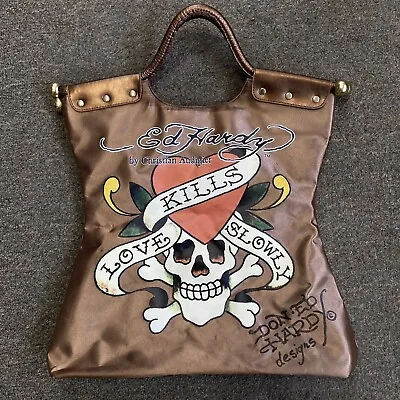 Don Ed Hardy Love Kills Slowly Bronze Handbag  Purse Bag Tote Christian Audigier • $16