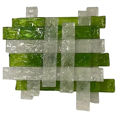 A Pair Of 1970s Mazzega Green And White Murano Glass Huge Square Wall Lights • $1278.24