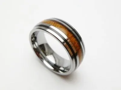 Hawaii Men's Koa Wood Setting Tungsten Wedding Ring Band 8mm Ring  #37102-7  • $22.99
