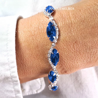£5.97 • Buy Silver Blue Cubic Zirconia Crystal Tennis Bracelet Bangle Bridal Women Gift UK