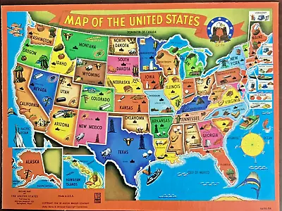 Vintage 1961 Milton Bradley Map Of United States Puzzle - Die Cut Along States • $10