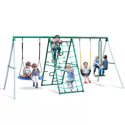 Hapfan Playground Metal Swing Set With Saucer SwingBelt SwingGliderClimbing  • $303.30