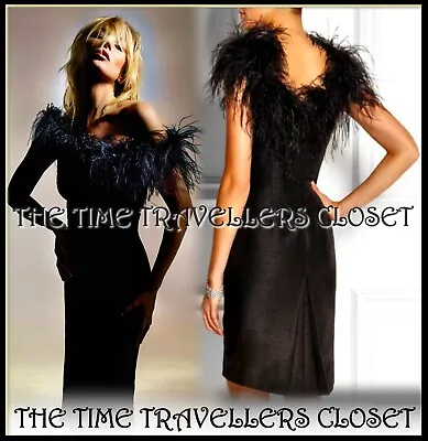 Sexy Kate Moss Topshop ICONIC Black RARE Vintage Fishtail Dress Feather UK 6 34 • $240.46