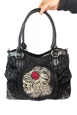 Goth Steampunk Black Flocked Skull Lady Cameo Handbag Shoulder Bag • $53.95