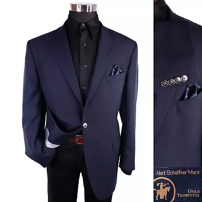 Men's Hart Schaffner Marx Navy Blue Silver 2-Button 44R Sport Coat Blazer Jacket • $39.75