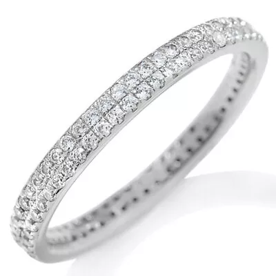 0.63 CT Round Simulated  Micro Pave Eternity Stack Ring 14k White Gold Plated • $405.74