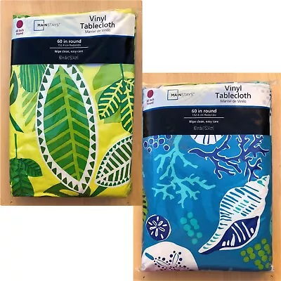 $14.95 • Buy MainStays 60  Round Vinyl Tablecloths (2) Tropical Leaves + Sea Shells Ocean