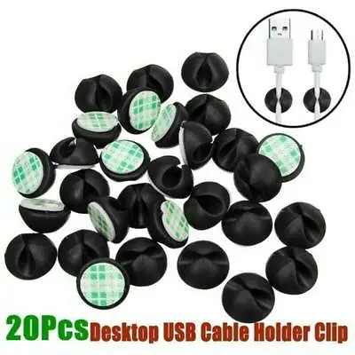 Cable Clips Tidy Cord Lead Desk Organiser USB Charger Holder Self-Adhesive UK • £3.13