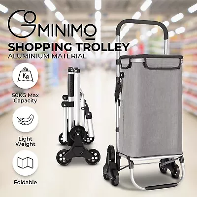 Gominimo Foldable Aluminium Tri-Wheel Shopping Trolley Cart Grocery Bag Grey • $88.95