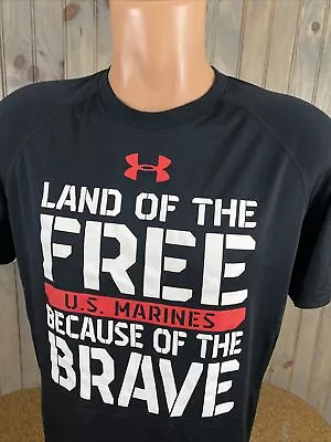 UNDER ARMOUR U.S. MARINES HEAT GEAR Black Short Sleeve Loose Athletic T-Shirt  S • $5