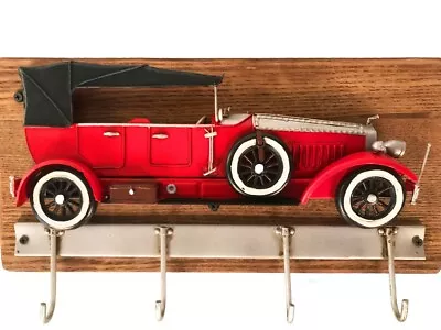 Coat Hat Rack Wood 16  W/ 1934 Red Duesenberg J Metal Car Model Automobile Decor • $88.99