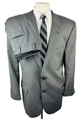 Jos. A. Bank Mens 46L Gray Herringbone Wool 2 Piece Suit With Dress Pants 40x30 • $124.98