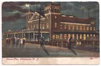 WILDWOOD NJ Postcard OCEAN PIER Night View BEACH BOARDWALK 1910 Elmer NEW JERSEY • $6.49