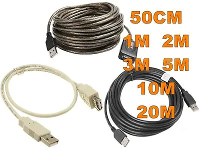 $15.50 • Buy USB 2.0 Extension Cable Cord Lead Male To Female A-A M/F MF Extender Short Long