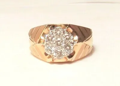 Vintage 1ctw Diamond Kentucky Cluster 14K Yellow Gold Wide Mens Ring Size 10 • $1199