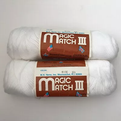 Lot Of 2 Skeins Magic Match Yarn Acrylic Fiber 3 Oz 4 Ply White 301 • $9.99