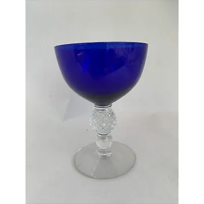 Vintage Morgantown Glass Golf Ball Cobalt Ritz Blue Stem Liquor Cocktail • $12