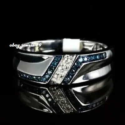 1.50 Ct Sapphire & Simulated Diamond Men's Wedding Ring 14K White Gold Plated • $104.03