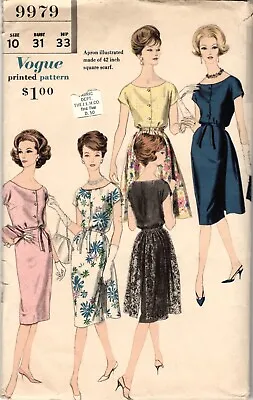 Vogue 9979 Vintage 1960 Misses Dress & Apron Sewing Pattern Uncut Size 10 • $9.24