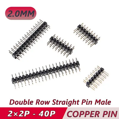 2mm Male 2*2P/3/4/5/6/7/8/10/12-40P Double Row Straight Pin Header Socket Strip • £1.67