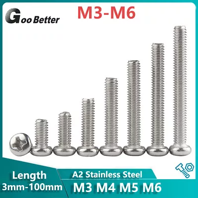 £1.55 • Buy M3 M4 M5 M6 Phillips Pan Head Bolt Pozi Machine Screws A2 Stainless 3mm-100mm