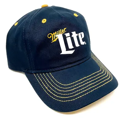 Miller Lite Beer Text Logo Navy Blue Adjustable Curved Bill Slouch Hat Cap Nwt • $12.95