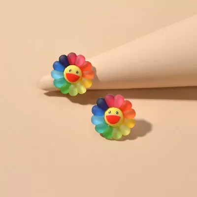 Cute Colourful Flower Acrylic Smile Face Stud Earrings Girlfriend Lover Y2k Gift • $2.98