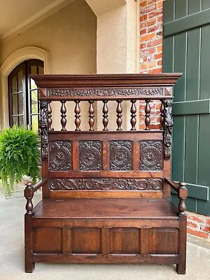 Antique French Hall Bench Settle Renaissance Carved Oak Cherub Black Forest • $5750