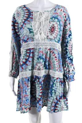 Melissa Odabash Womens Abstract V-Neck Crochet Detail Dress Multicolor Size L • $40.81