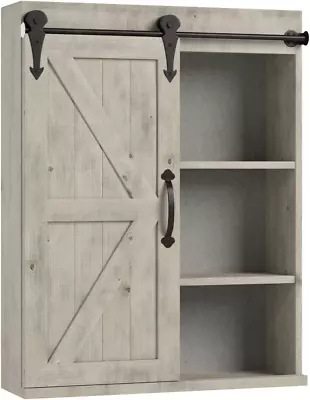 Wood Wall Storage Cabinet Sliding Door Farmhouse-Style Bathroom Pantry Kitchen • $187.15