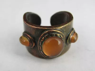 Antique Ring BRONZE Or COPPER & AMBER Gold Gems Medieval OLD ESTATE SALE Size 8 • $179.99