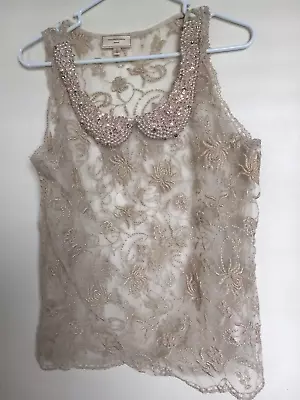 Anthropologie Moulinette Soeurs Beaded Sequin Lace Tank Sz L • $15.29