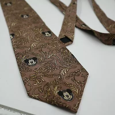 Disney Store Men Tie Necktie Silk Neckwear Mickey Mouse Brown Paisley • $14.72