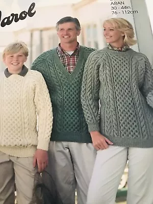 Jarol E 1076 Aran Cable Sweater Family 30”-44” Men Woman Kids Knitting Pattern • £3.49