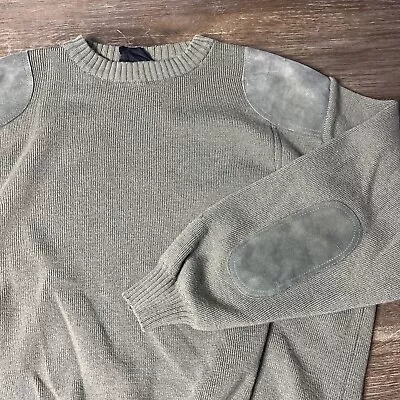 Barbour Green Olive Wool Leather Sweater With Patches Elbow Sz 122cm 48” • $69.99